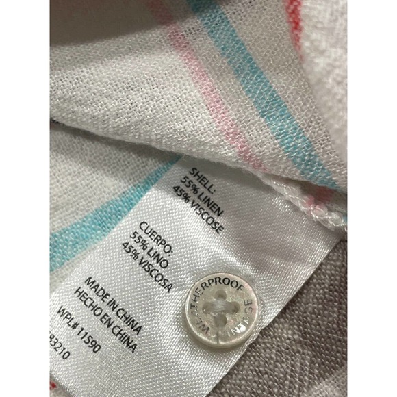 Weatherproof Vintage Size S Tie Front Top Multi Stripe Washable Linen Button Up - Picture 8 of 11